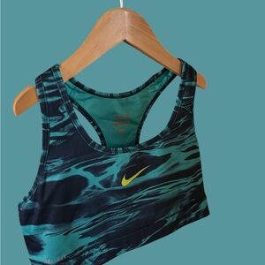 Nike Teal and Black Sports Bra with Yellow Swoosh